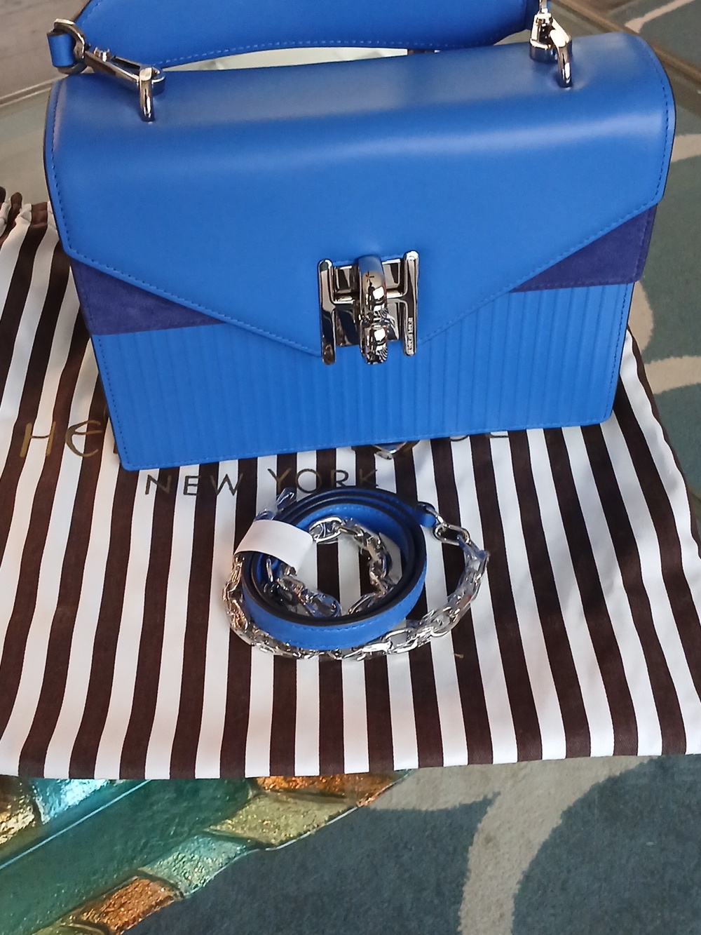 henri bendel Nwot Bold Blue Plaza Top-Handle Satchel - Picture 10 of 10